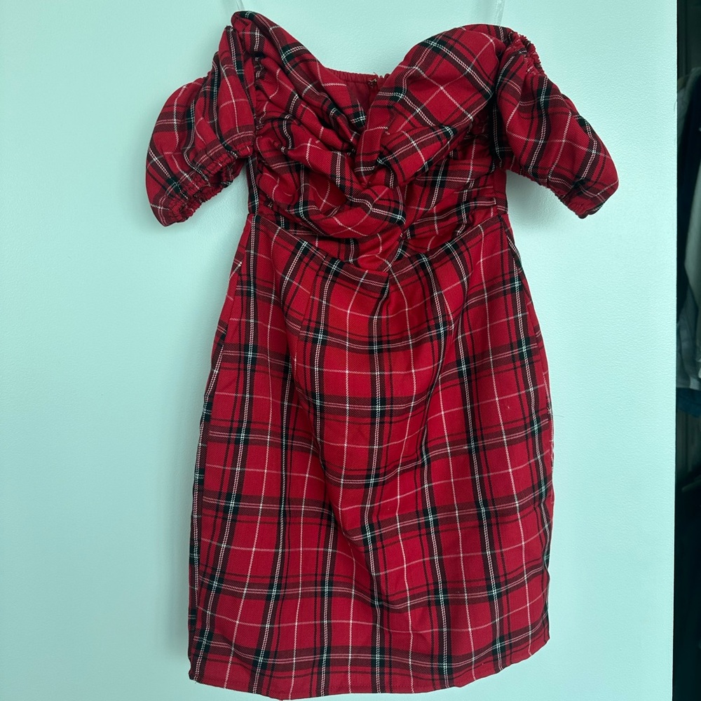 About Us Red Mini Plaid Dress NWT Revolve